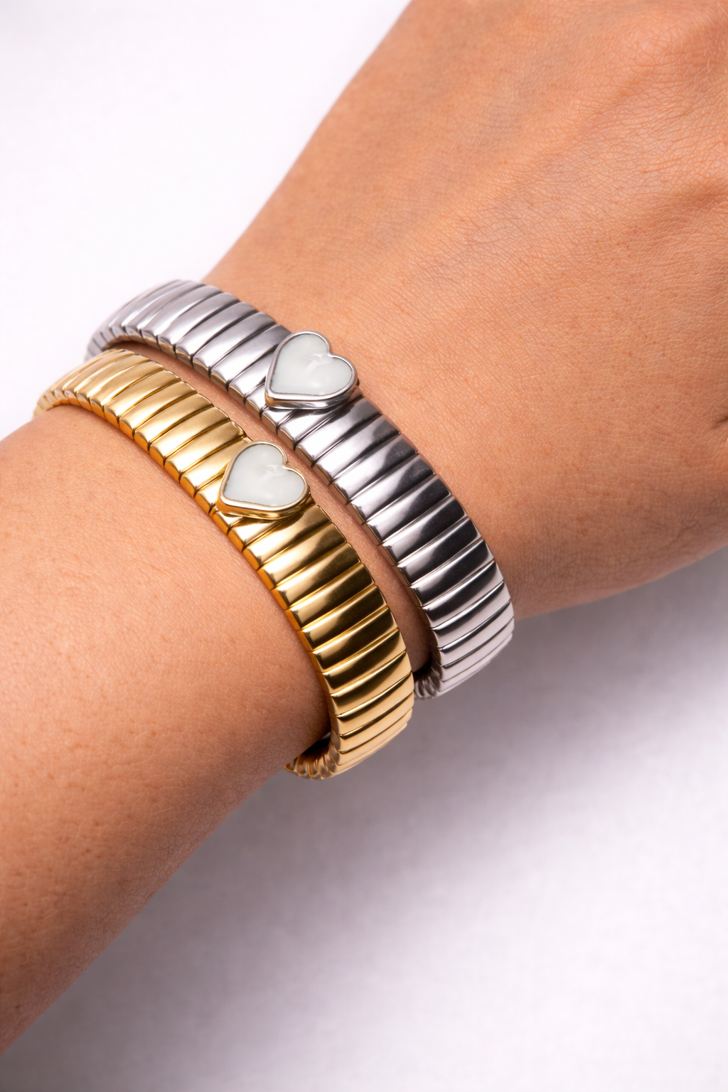 Auzza Silver Bend Heart Bracelet