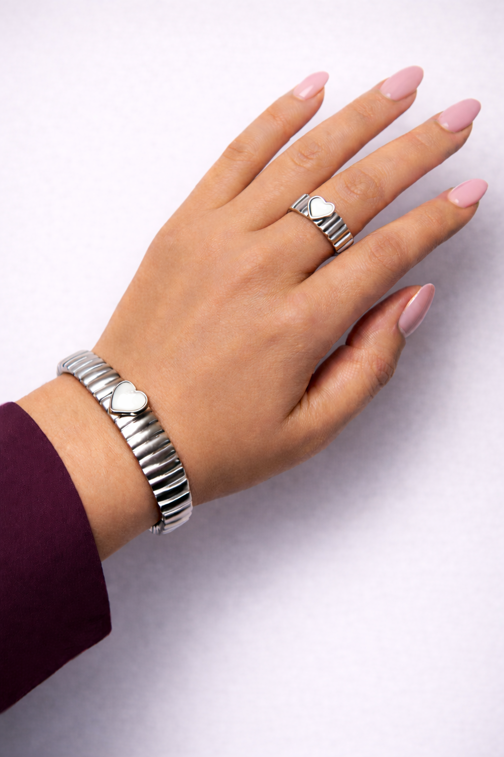 Auzza Silver Bend Heart Ring