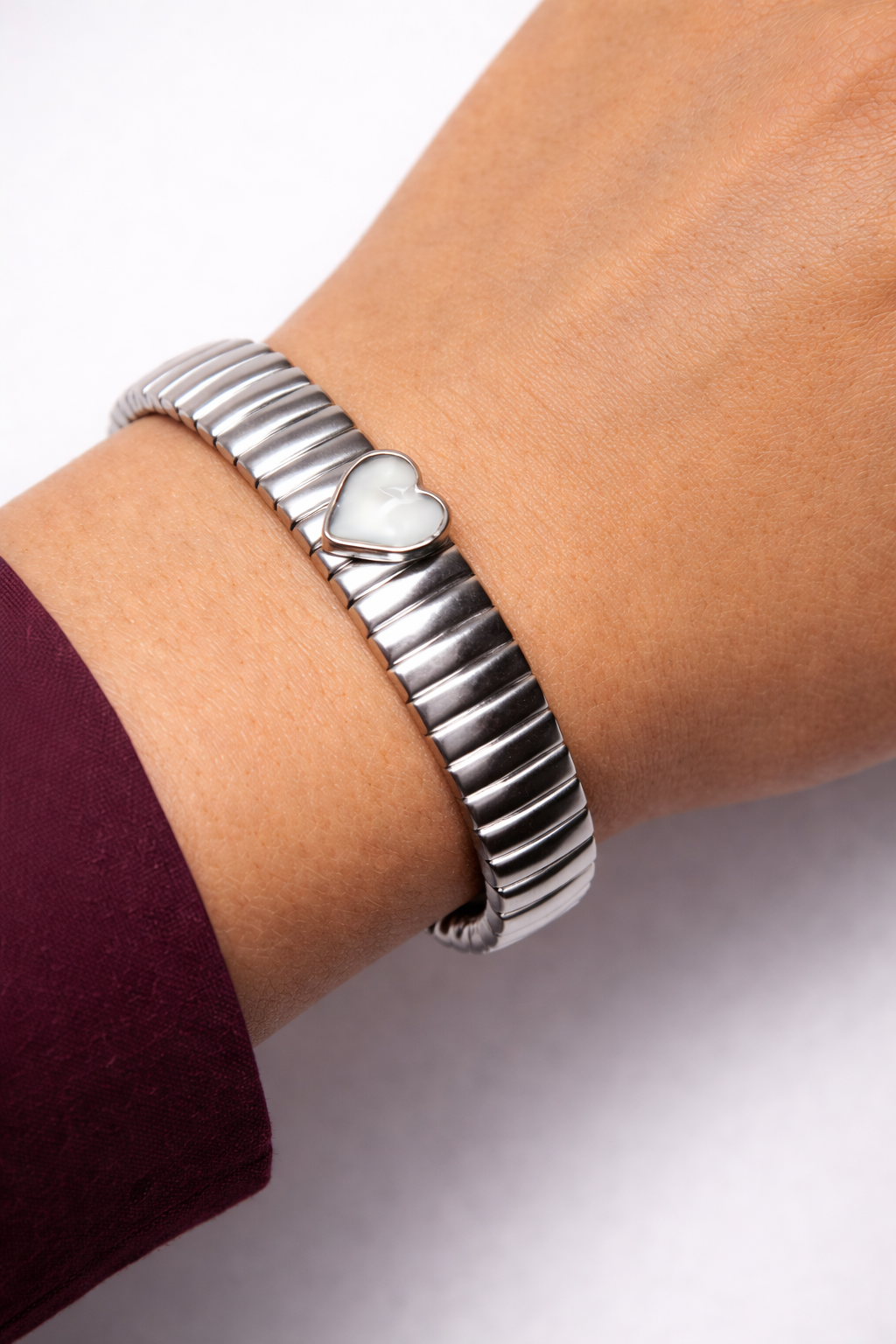 Auzza Silver Bend Heart Bracelet